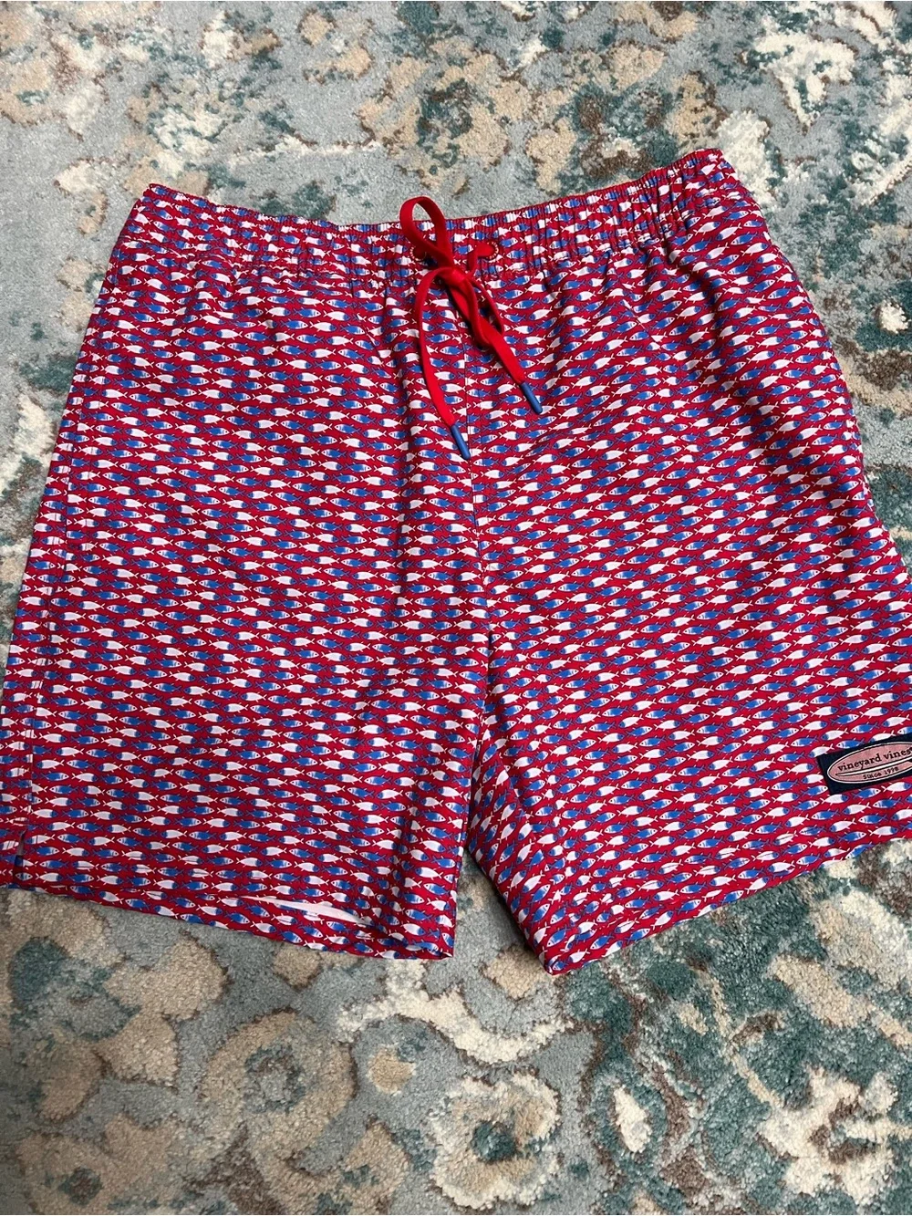 Vineyard Vines Men's Red Blue Patterned Swim Board Shorts